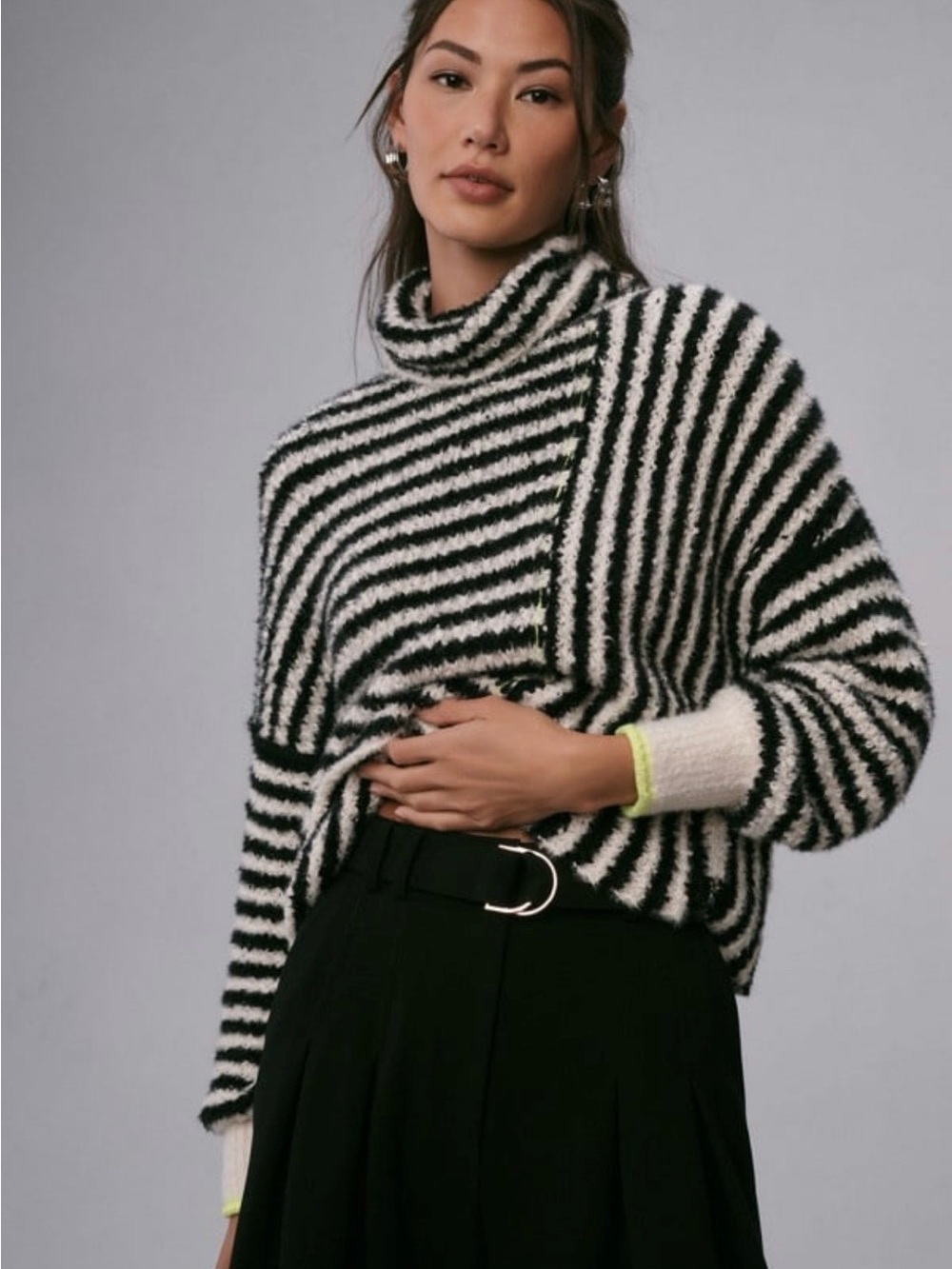 Anthropologie Pilcro Black & White Striped Cowl Neck Sweater